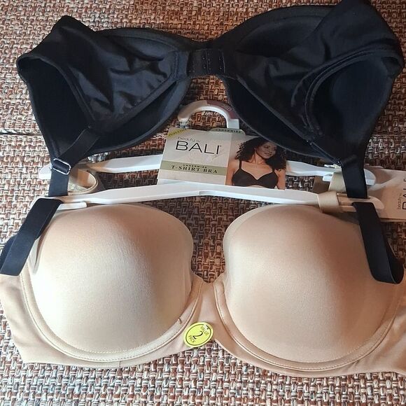 Bali 2pk Underwire T-Shirt Bras DFB169 Black/Nude Full Coverage, 36D New - Picture 6 of 10